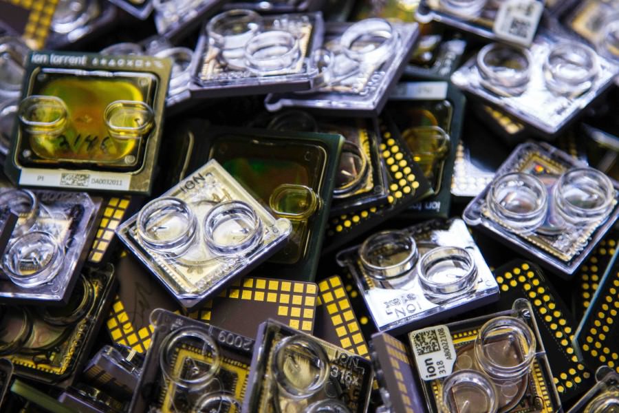 Pile of DNA sequencing chips